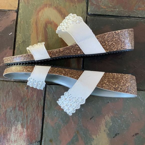 A Giannetti Cork Wedge Sandal 2.5" Heel White Size 8/8.5 - Picture 7 of 9